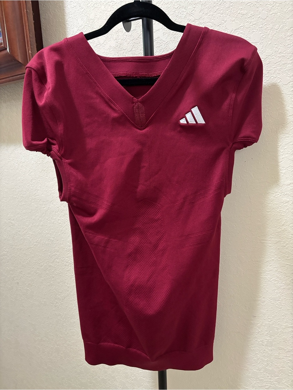 Adidas Men's V-Neck Performance Football Jersey Shirt Red Maroon with White Logo